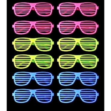 Retro Neon Fosforlu Panjur Gözlük - 12 Adet