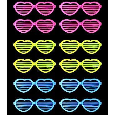 Retro Neon Fosforlu Kalp Panjur Gözlük - 12 Adet