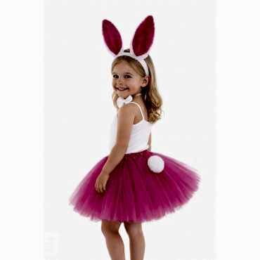 Fuşya Tavşan Kostüm Seti Kız Çocuk – Tütü Etek, Taç, Papyon, Ponpon