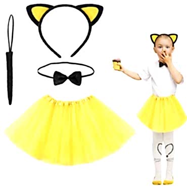 Sarı Renk Kedi Kostüm Seti - Tütü, Taç, Papyon, Kuyruk