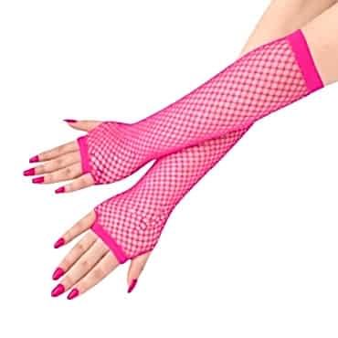 Retro Neon Fuşya File Parmaksız Eldiven 26 cm