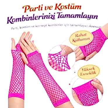 Retro Neon Fuşya File Parmaksız Eldiven 26 cm