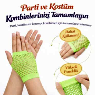 Retro Neon Yeşil File Parmaksız Kısa Eldiven 11 cm