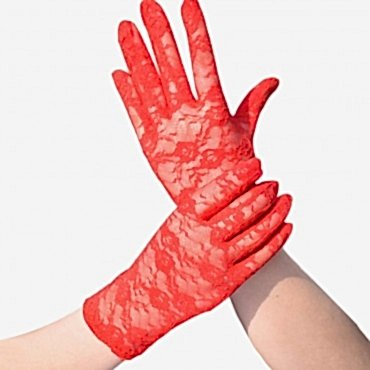 Kırmızı Renk Kısa Dantelli Eldiven