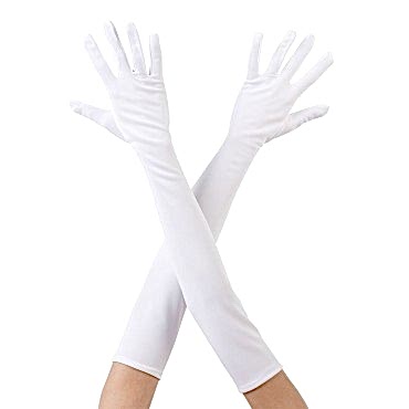 Beyaz Renk Uzun Kumaş Eldiven 40 cm