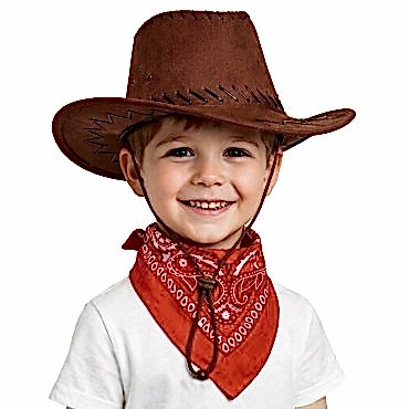 Çocuk Kovboy Şapka Kahverengi ve Kırmızı Bandana Seti
