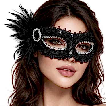 Siyah Taşlı Venedik Parti Maskesi – Tüylü Payetli