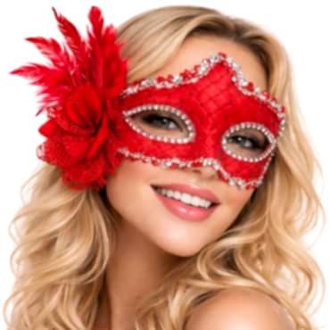 Kırmızı Tüylü Venedik Lüks Balo Maskesi