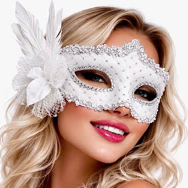 Beyaz Tüylü Venedik Lüks Balo Maskesi