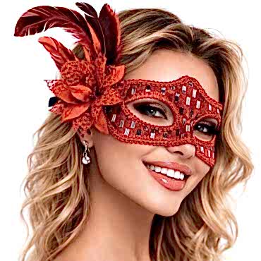 Kırmızı Tüylü Balo Maskesi 