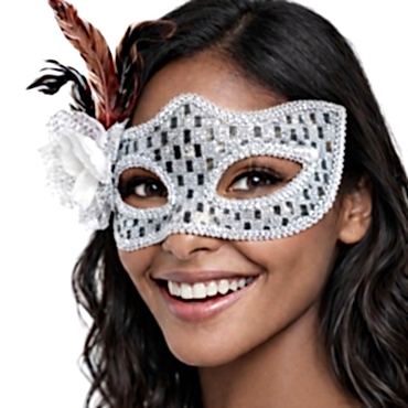 Gümüş Renk Tüylü Balo Maskesi