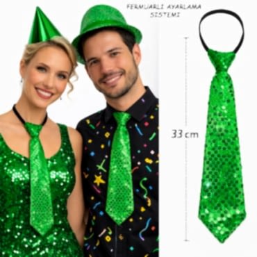 Yeşil Renk Pul Payetli Işıltılı Parti Kravatı 33 cm