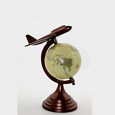 25x15 cm Pirinç Uçak Tasarımlı Dünya Küre 