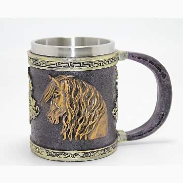 3D Kabartmalı At Büstü Paslanmaz Çelik Kupa Bardak