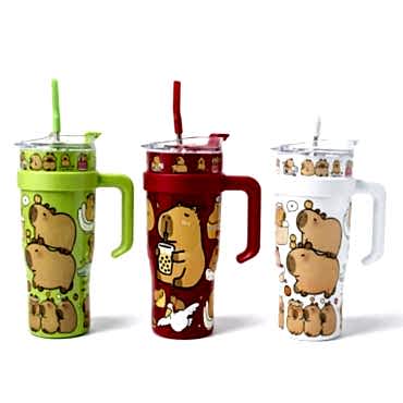 Sevimli Kapibara Pipetli Termos Suluk 