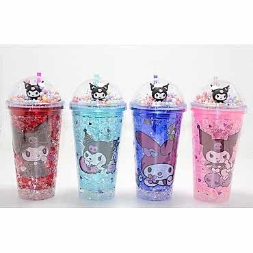 Sevimli Kuromi Işıklı Pipetli Boncuklu Suluk Bardak 400 ml