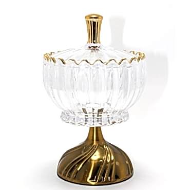 Metal Ayaklı Kristal Cam Şekerlik Gold Detaylı Sunumluk