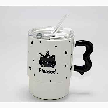 Sevimli Ayı Figürlü Pipetli Kapaklı Porselen Kupa Bardak