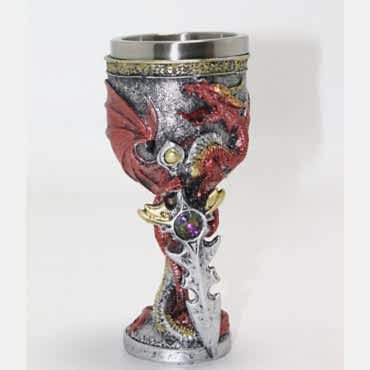 Ejderha Ve Kılıç Temalı 3D Kabartmalı Çelik Kadeh Bardak