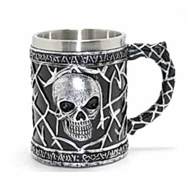 Gotik Kurukafa 3D Kabartmalı Paslanmaz Çelik Kupa Bardak
