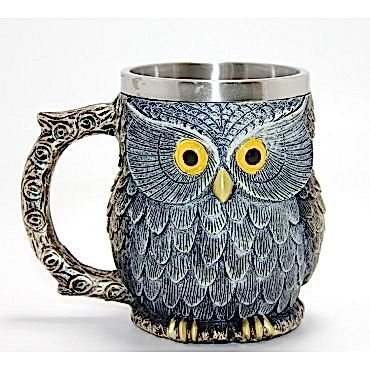 Bilge Baykuş Figürlü 3D Kabartmalı Paslanmaz Çelik Kupa Bardak