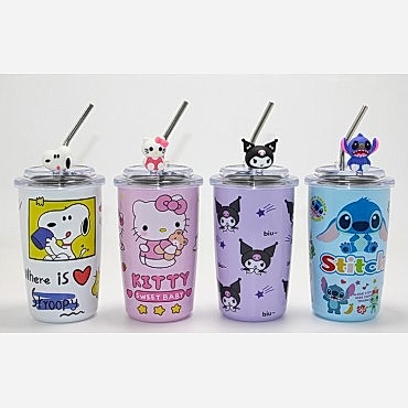 Popüler Karakter Figürlü Isı Muhafazalı Metal Pipetli Çelik Kupa 