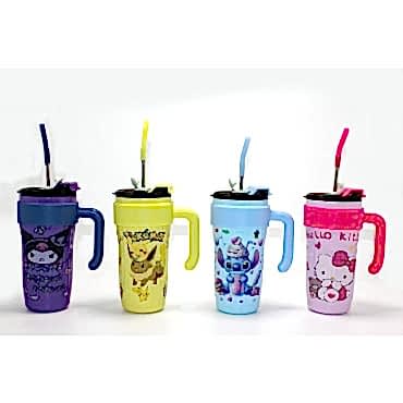 Sevimli Çizgi Film Karakterli Pipetli Termos