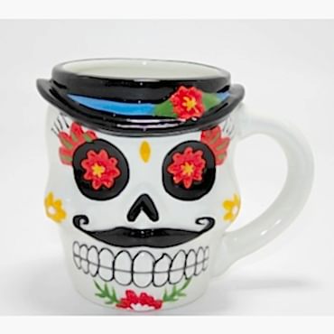 Meksikalı Kurukafa Karakterli Kabartmalı Kupa Bardak 