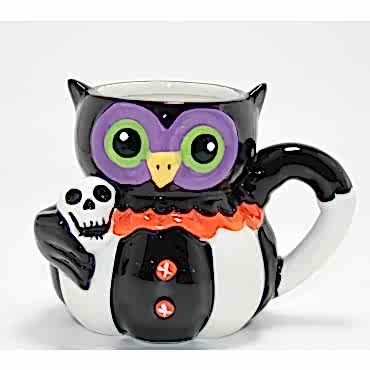 Kurukafa Tutan Baykuş Figürlü Seramik Kupa Bardak 