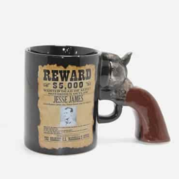 Jesse James Wanted İlanlı Tabanca Porselen Kupa Bardak
