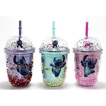 Stitch Figürlü Pipetli Kapaklı Kupa Bardak 