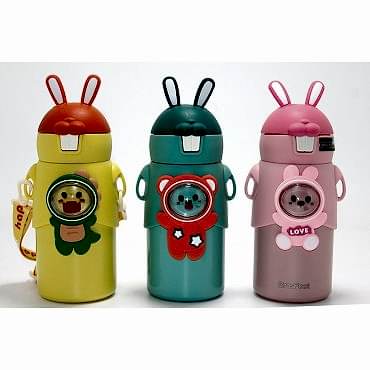 Tavşan Kulaklı Sevimli Ayı Figürlü Çelik Termos 