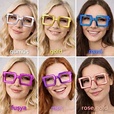 Kare Şekilli Camsız Parti Gözlüğü 12 Adet – 6 Renk