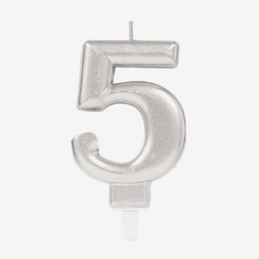 5 Rakamı Mum Gümüş Renk