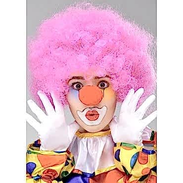 Pembe Renk Kıvırcık Bonus Peruk ve Kırmızı Burun Seti