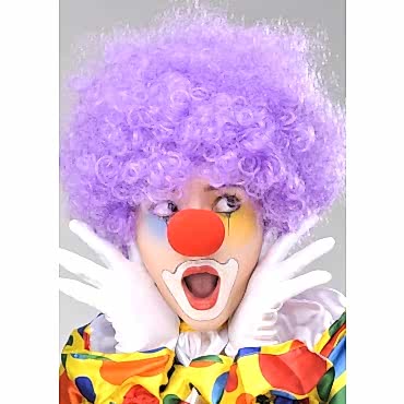 Mor Renk Kıvırcık Bonus Peruk ve Kırmızı Burun Seti