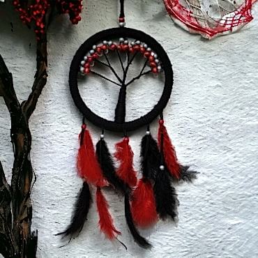 Siyah Kırmızı Hayat Ağacı Dream Catcher 