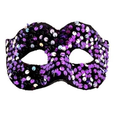 Mor Renk Arkadan Lastikli Pul Payet İşlemeli Balo After Parti Maskesi