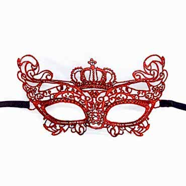 Kırmızı Renk Dantel Örgü İşlemeli Parti Maskesi Model 2