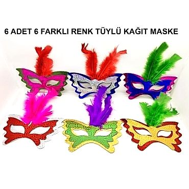 Tüylü Kağıt Parti Venedik Balo After Maskesi 6 Adet