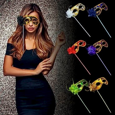 Lüks Taşlı Saplı Balo Maskesi Kırmızı Renk 