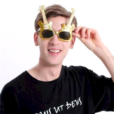 Altın Renk Gitar Şekilli Parti Gözlüğü 