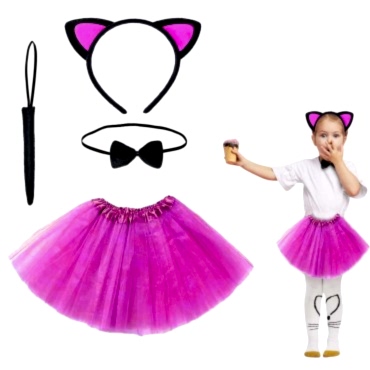 Fuşya Renk Kedi Kostüm Seti - Tütü, Taç, Papyon, Kuyruk