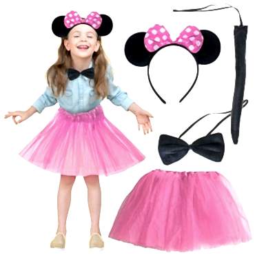 Minnie Kostüm Seti (Pembe Tütü Etek + Pembe Taç + Papyon + Kuyruk)
