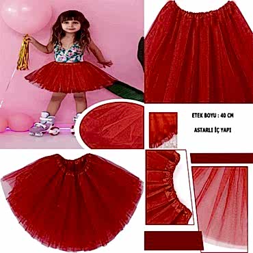 Kırmızı Renk Tütü Etek Çocuk Bebek Boy