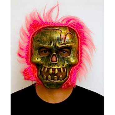 Wild Skull - Bakır Kafatası Pembe Saçlı İskelet Maske