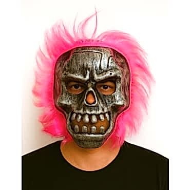 Wild Skull - Gümüş Kafatası Pembe Saçlı İskelet Maske