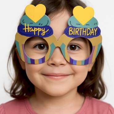 Cupcake Temalı Doğum Günü Renkli Karton Happy Birthday Gözlüğü 6 Adet