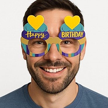 Cupcake Temalı Doğum Günü Renkli Karton Happy Birthday Gözlüğü 6 Adet