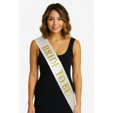 Beyaz Saten Üzerine Kalın Altın Bride To Be Kuşağı